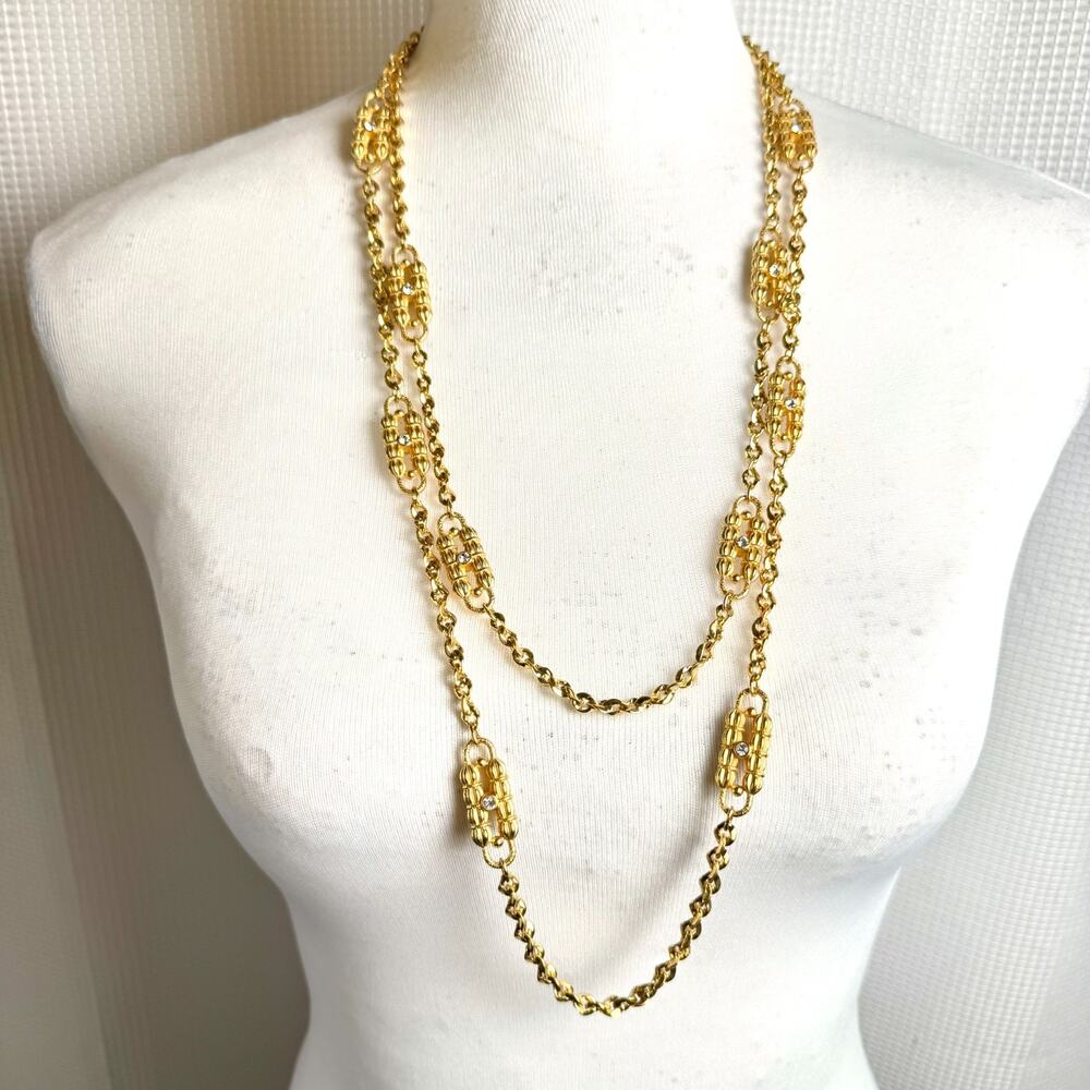 Vintage JBK Camrose & Kross Gold Tone Chain Crystal Necklace Jaqueline Kennedy